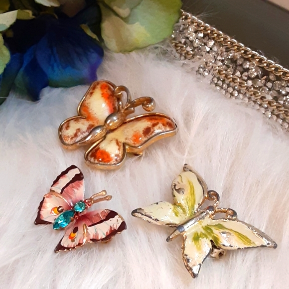 Vintage 3 PC Butterfly Brooches $4.99 Shipping - Picture 2 of 8